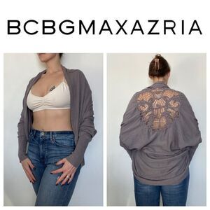 BCBGMaxAzria Cocoon Cardigan Crochet Back Grey L/XL Comfy Soft